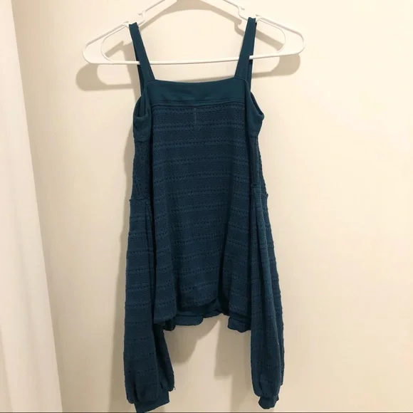 NWT Free People Sistine Cold Shoulders Hacci Sweater Top - Turquoise Size XS - Picture 9 of 10